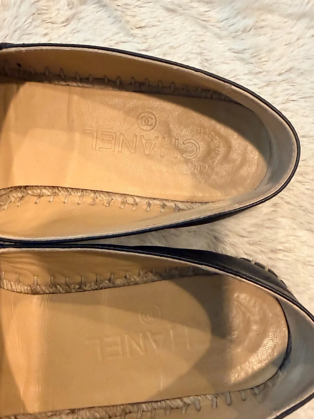 CHANEL Black Leather Espadrilles with CC Logo